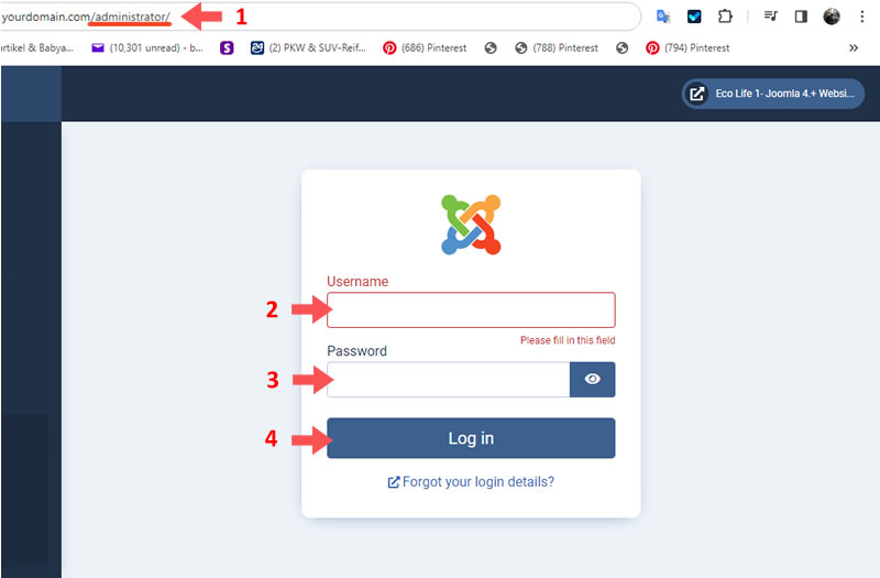 Логване в административния панел на Joomla