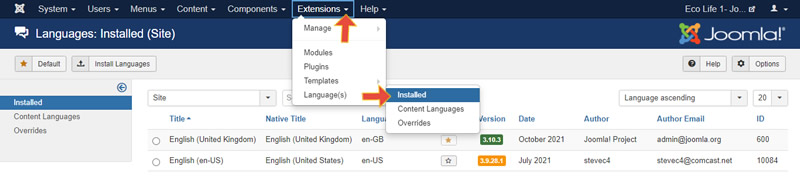 Joomla: Install a new language-1